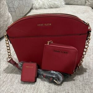 Anne Klein Red Crossbody Bag with Accessories